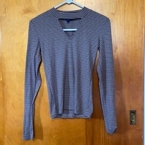Aeropostale Keyhole Striped Long Sleeve